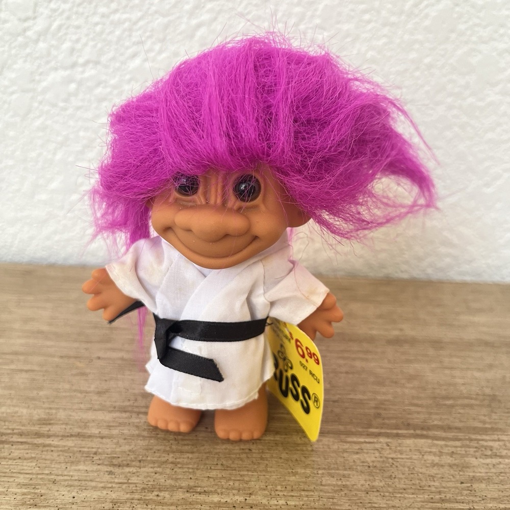 RUSS TROLL DOLL KARATE MARTIAL ARTS BLACK BELT PURPLE HAIR – VINTAGE 1990S
